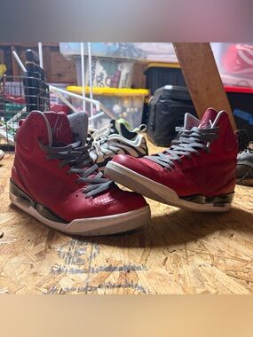 Nike Men’s Red High-Top Basketball Sneakers with Gray Laces